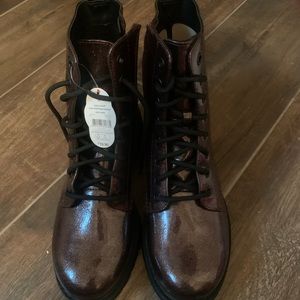 Patent leather combat boots